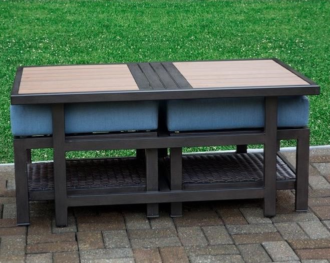 Apricity Outdoor Portland Agio Coffee Table and Nesting Ottoman Set